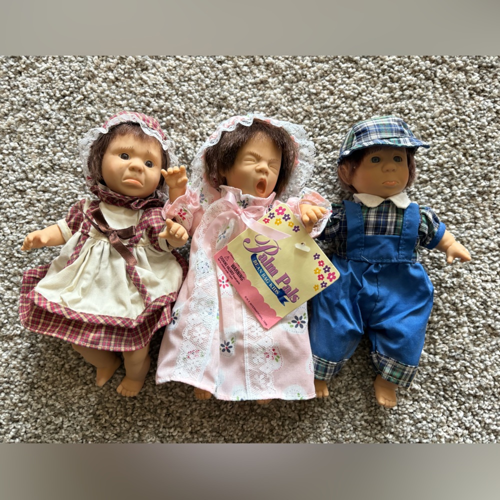 Bean Bag Kids (Palm Pals) Little Doll Trio with a friend.